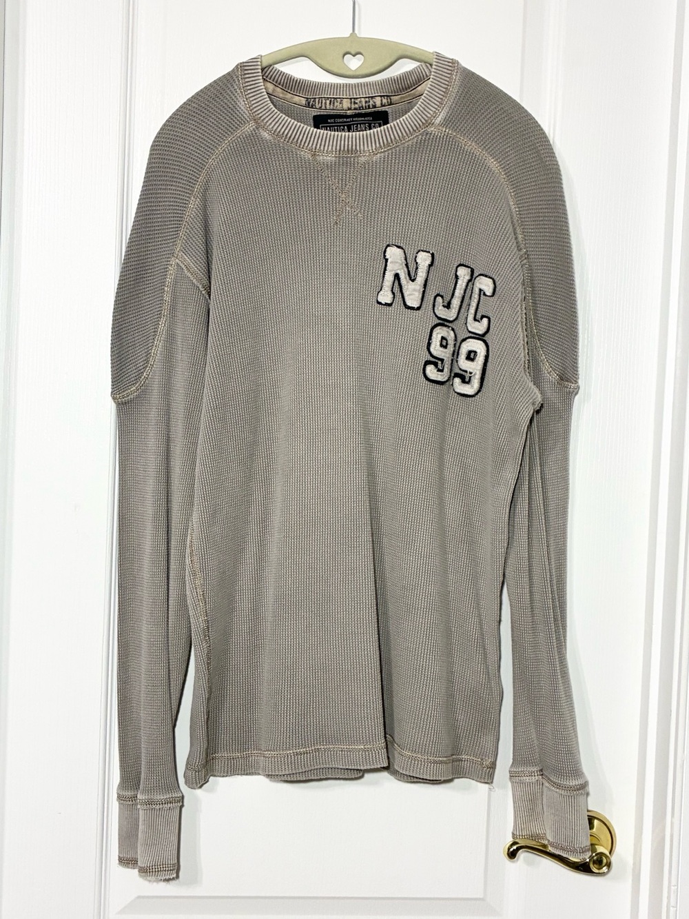 Y2K VTG Nautica Jeans Co NJC 99 Appliqué Logo Thermal Shirt Gray Men’s Large